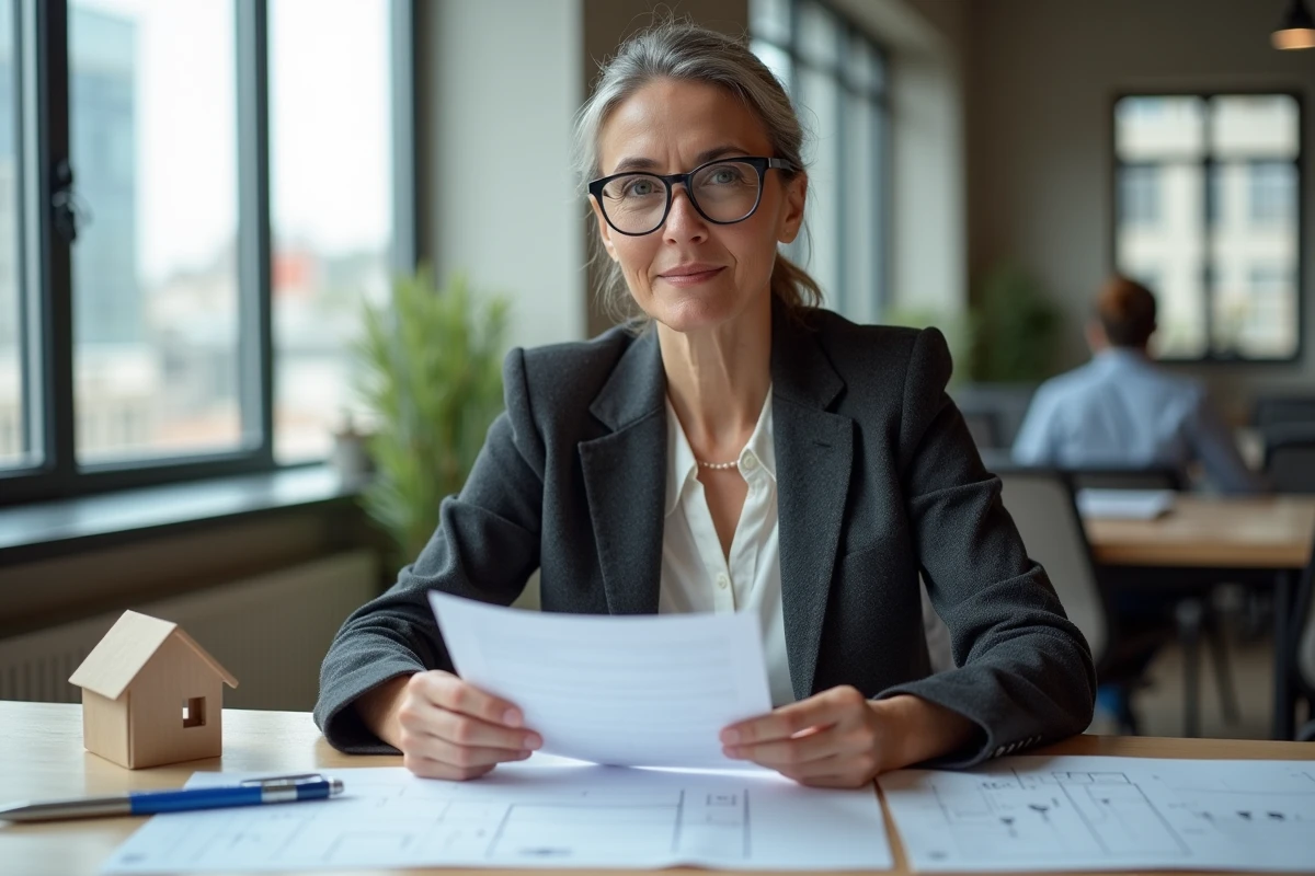 Architecte examinant un document dans son bureau