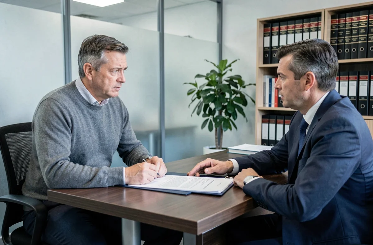 Homme en rendez-vous avec un conseiller pour comprendre les droits liés au CPF après le décès d'un membre de la famille