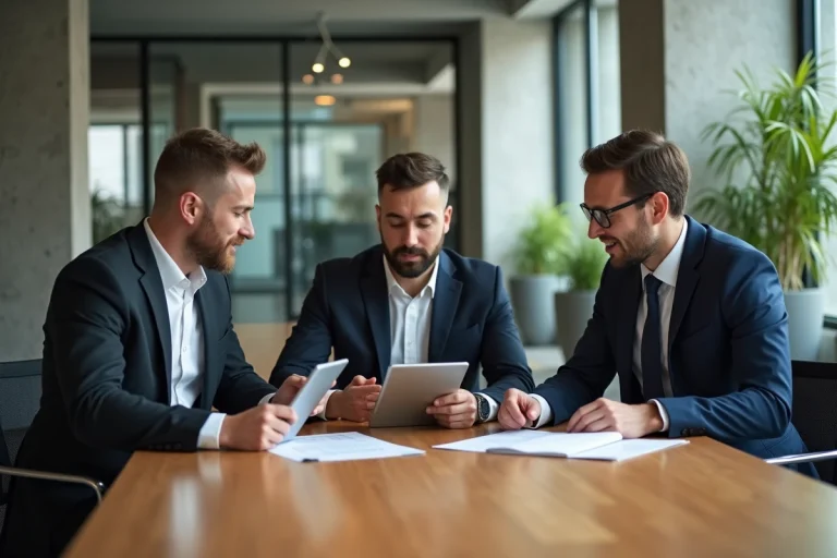 Groupe de professionnels en réunion dans un bureau moderne