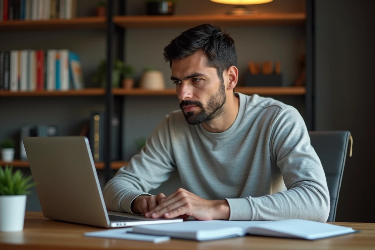 Homme mettant à jour son CV en télétravail, recherche d'emploi et nouvelles opportunités professionnelles