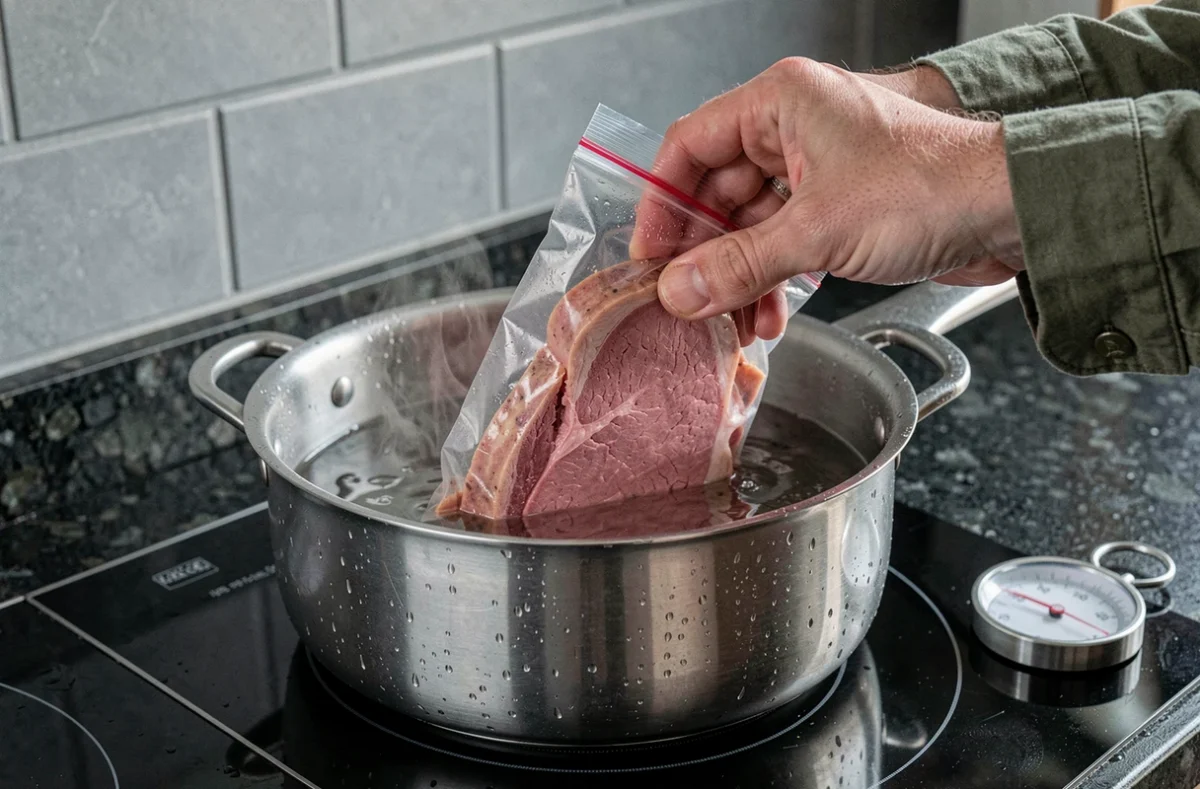 Technique du bain-marie sous vide pour réchauffer du rosbeef sans le dessécher