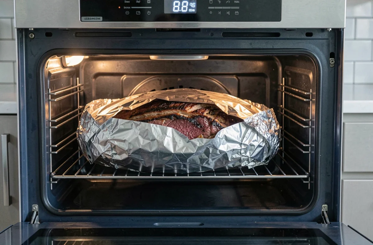 Rosbeef enveloppé dans du papier aluminium réchauffé au four à basse température